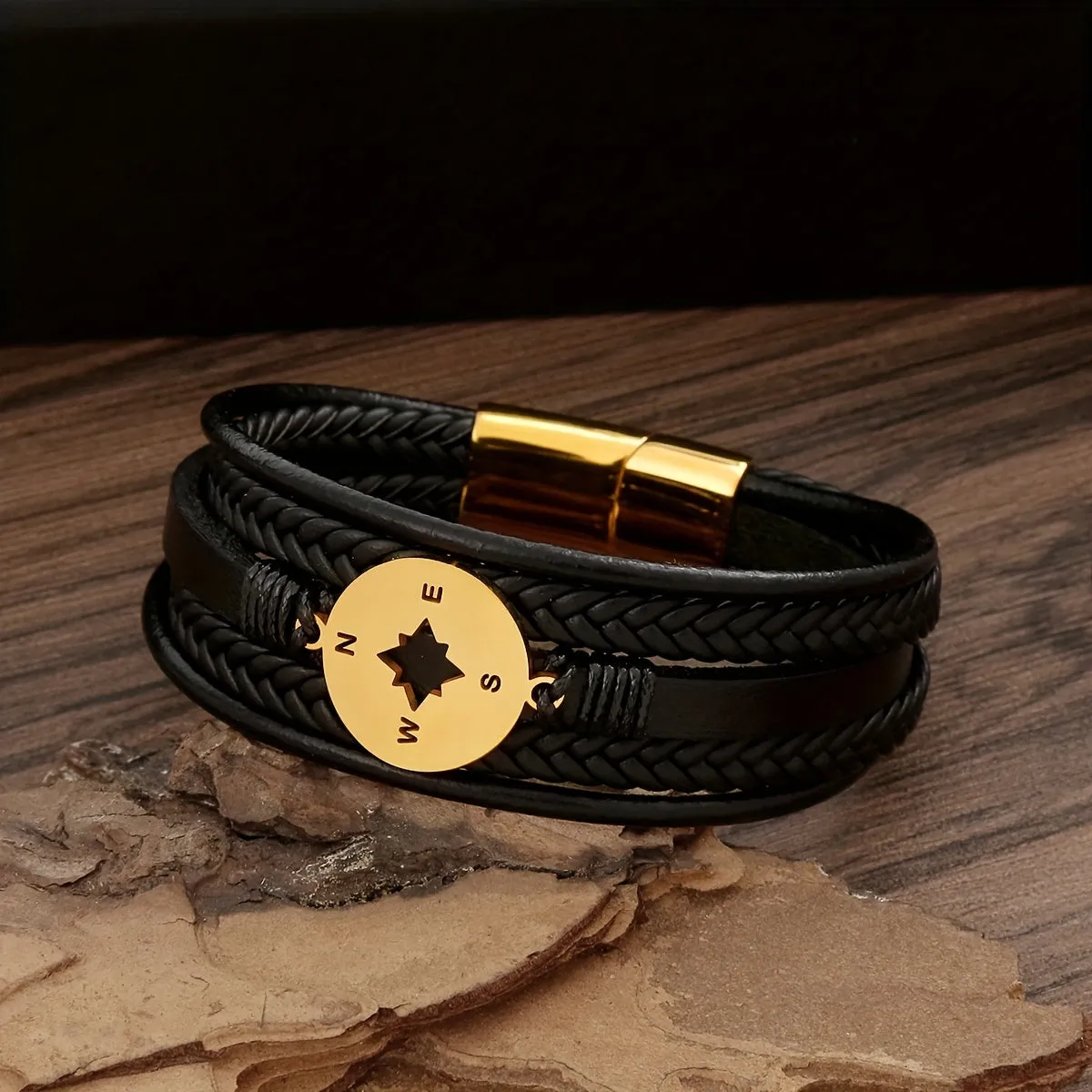 Men's Titanium Steel Compass Bracelet with Magnetic Buckle
