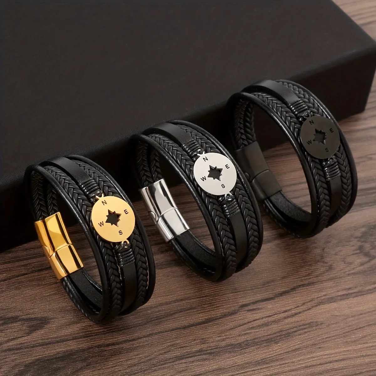 Men's Titanium Steel Compass Bracelet with Magnetic Buckle