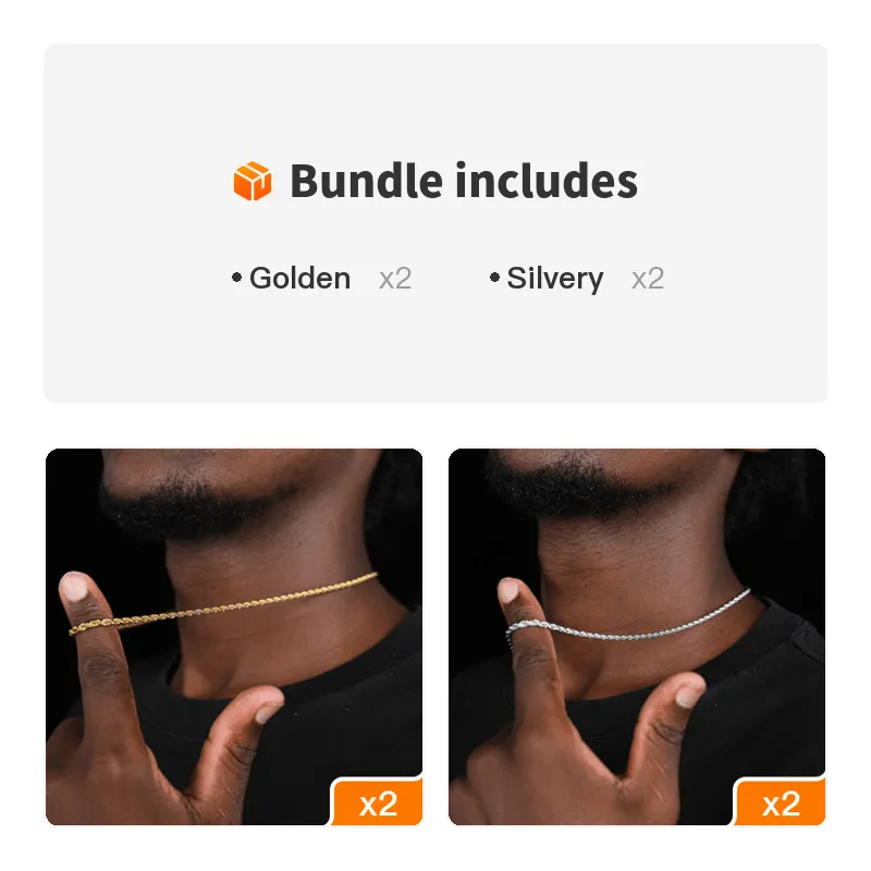 Men's Twisted Rope Stainless Steel Necklace