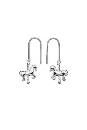 Mini Carousel Horse Earrings Silver