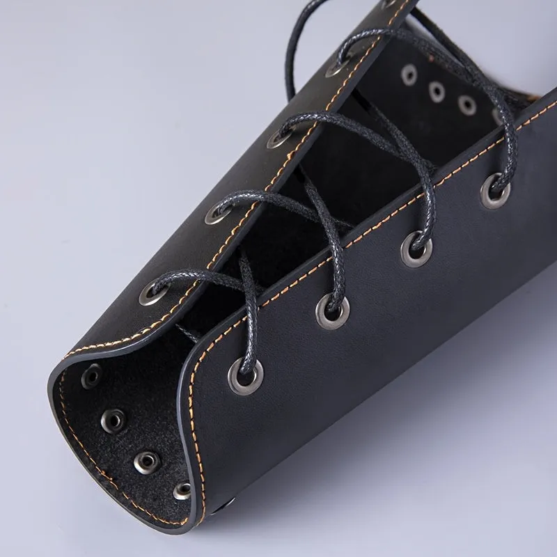 Minimalist Leather Wrist Guard Bracelet Mens Lace up Biker Bracelet