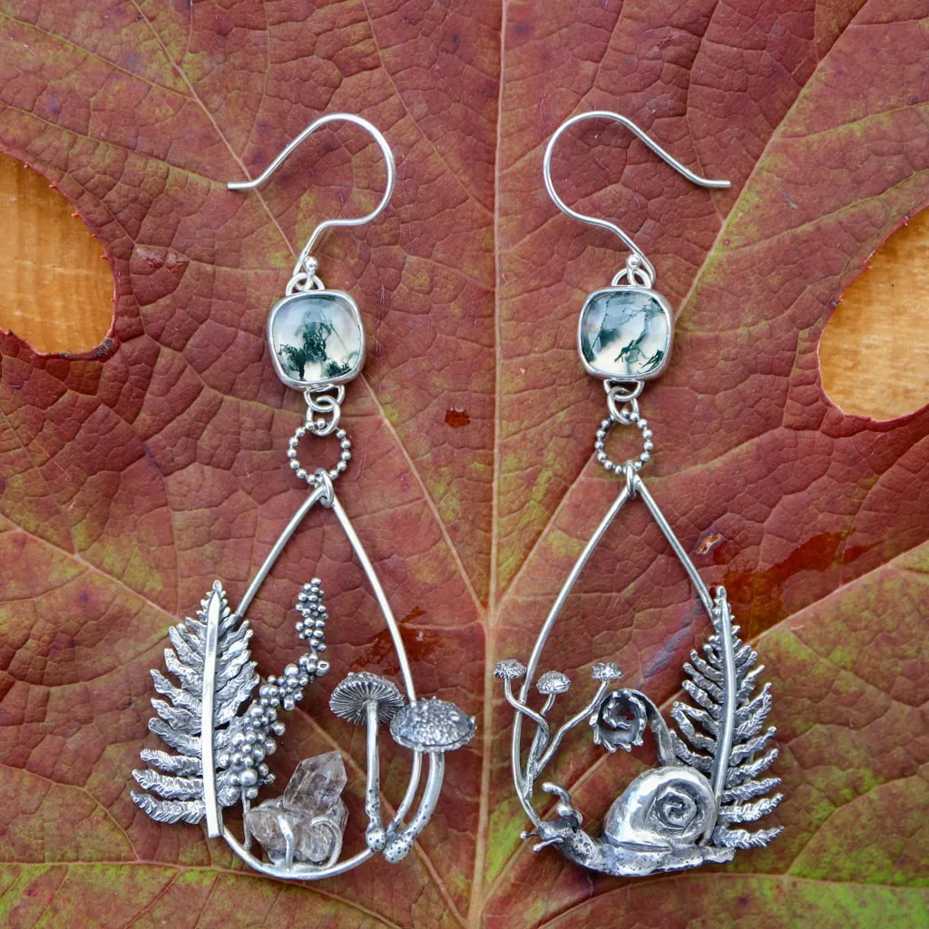 Mismatched Snail Forest Earrings