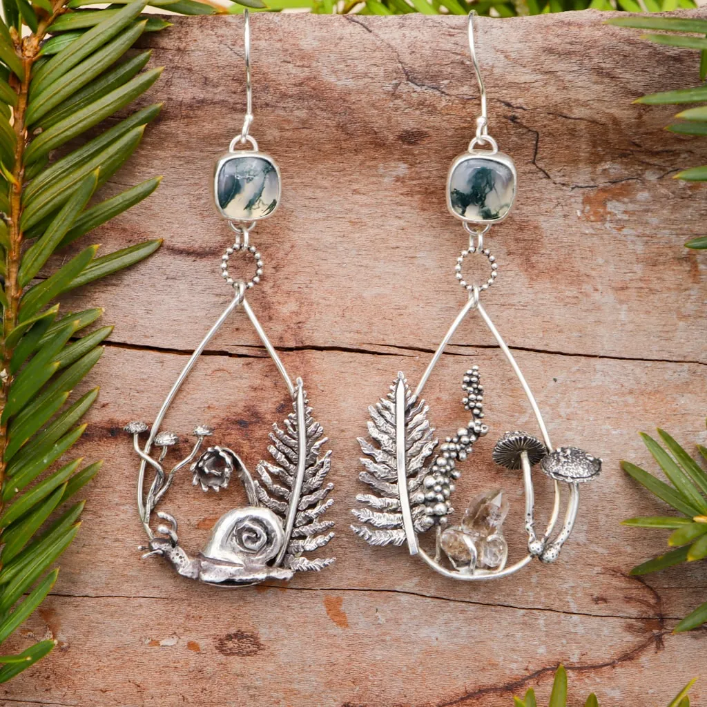 Mismatched Snail Forest Earrings