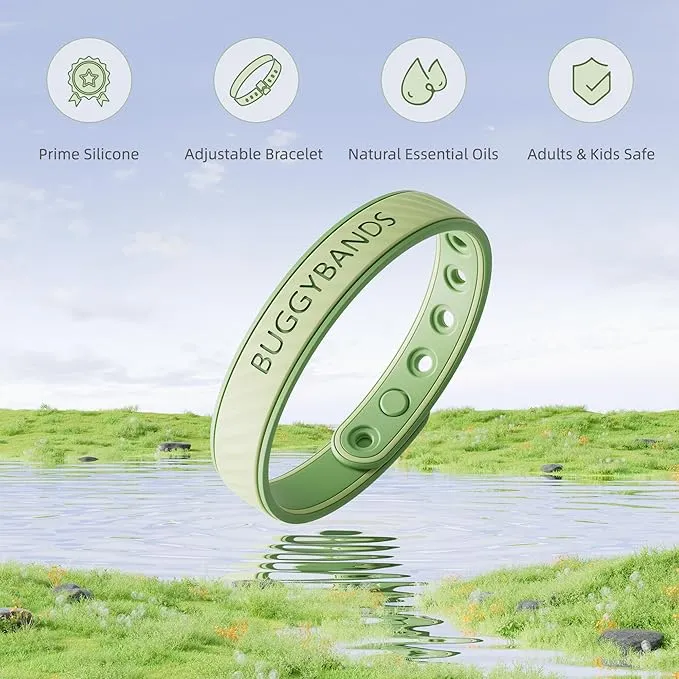 Mosquito Repellent Bracelets, 2 Pack Silicone Mosquito Repellent Bands with DEET Free, Natural & Waterproof Bug Wristbands for Kids and Adults, Outdoor Traveling Protection (Green&Yellow)