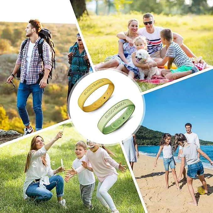 Mosquito Repellent Bracelets, 2 Pack Silicone Mosquito Repellent Bands with DEET Free, Natural & Waterproof Bug Wristbands for Kids and Adults, Outdoor Traveling Protection (Green&Yellow)
