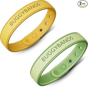 Mosquito Repellent Bracelets, 2 Pack Silicone Mosquito Repellent Bands with DEET Free, Natural & Waterproof Bug Wristbands for Kids and Adults, Outdoor Traveling Protection (Green&Yellow)
