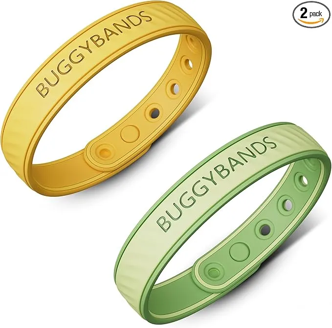 Mosquito Repellent Bracelets, 2 Pack Silicone Mosquito Repellent Bands with DEET Free, Natural & Waterproof Bug Wristbands for Kids and Adults, Outdoor Traveling Protection (Green&Yellow)