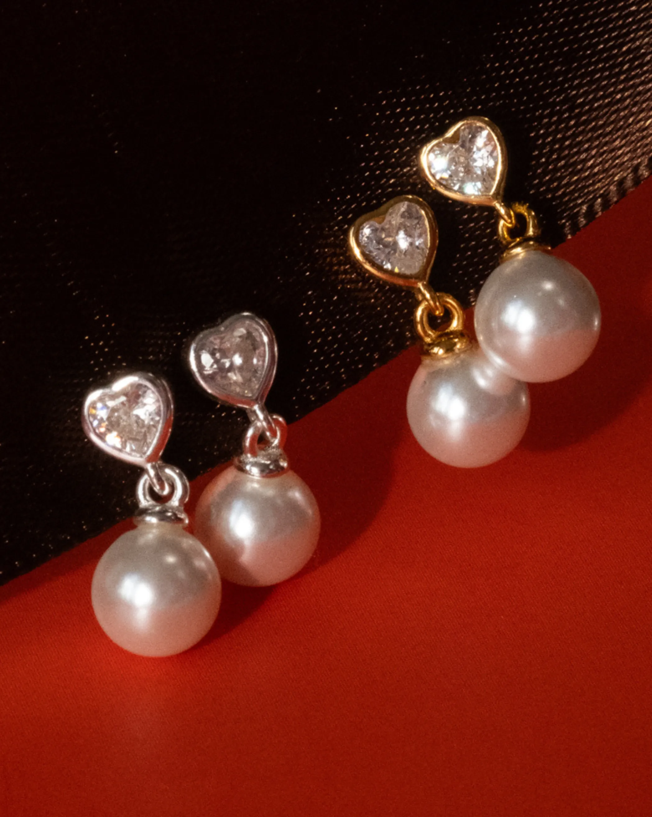 Motunui Heart Pearl Drop Studs - Sterling Silver