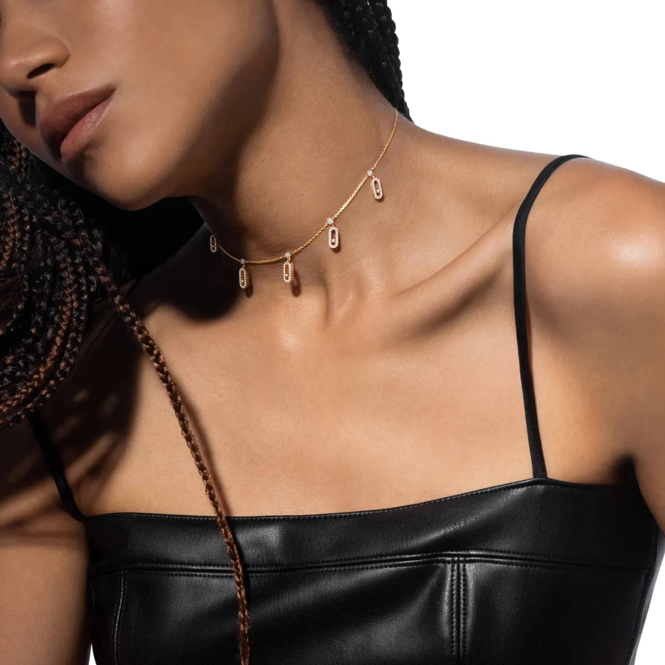 Move Uno 18K Yellow Gold Pavé Drop Diamond Pendant Choker Necklace