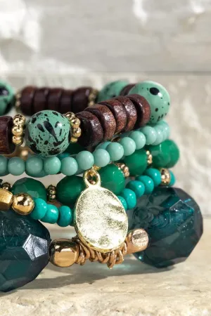 Multi Strand Green Wood Beaded Bracelet