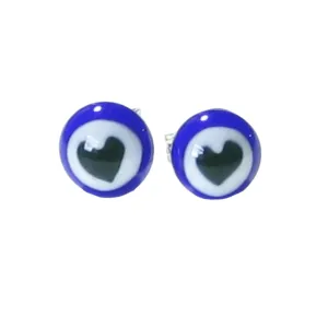 Murano Blue Heart Millefiori Sterling Silver Post Stud Earrings