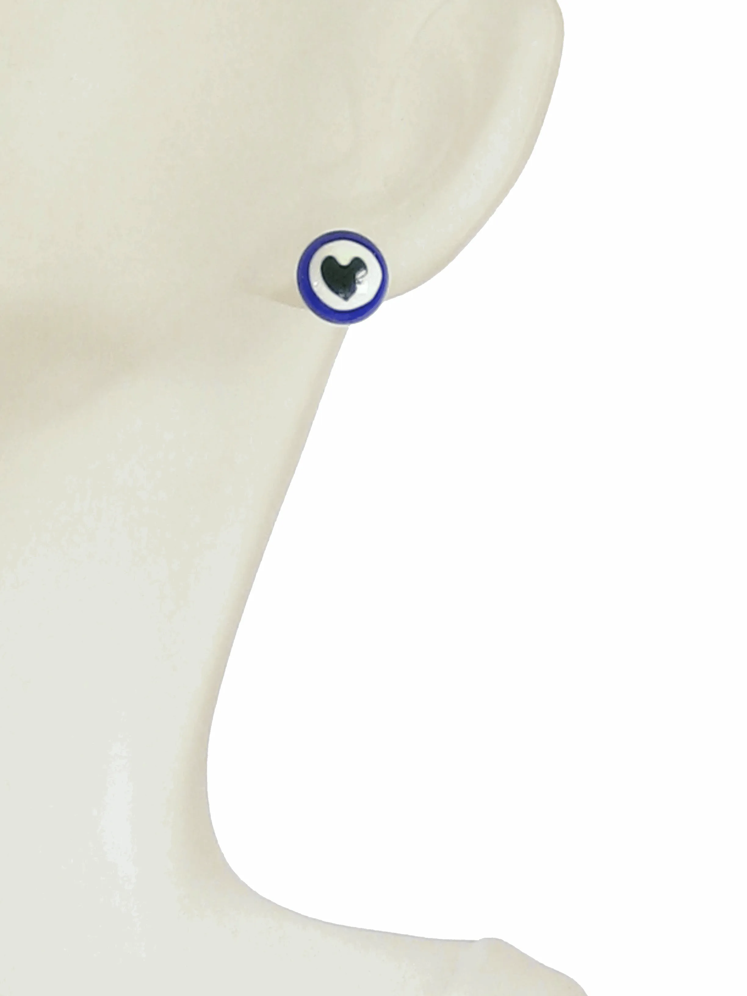 Murano Blue Heart Millefiori Sterling Silver Post Stud Earrings