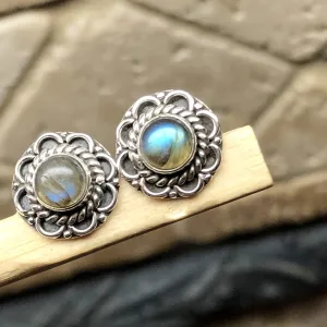 Natural Blue Labradorite 925 Sterling Silver Earrings 10mm