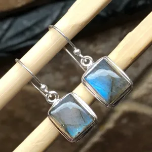 Natural Blue Labradorite 925 Sterling Silver Earrings 25mm