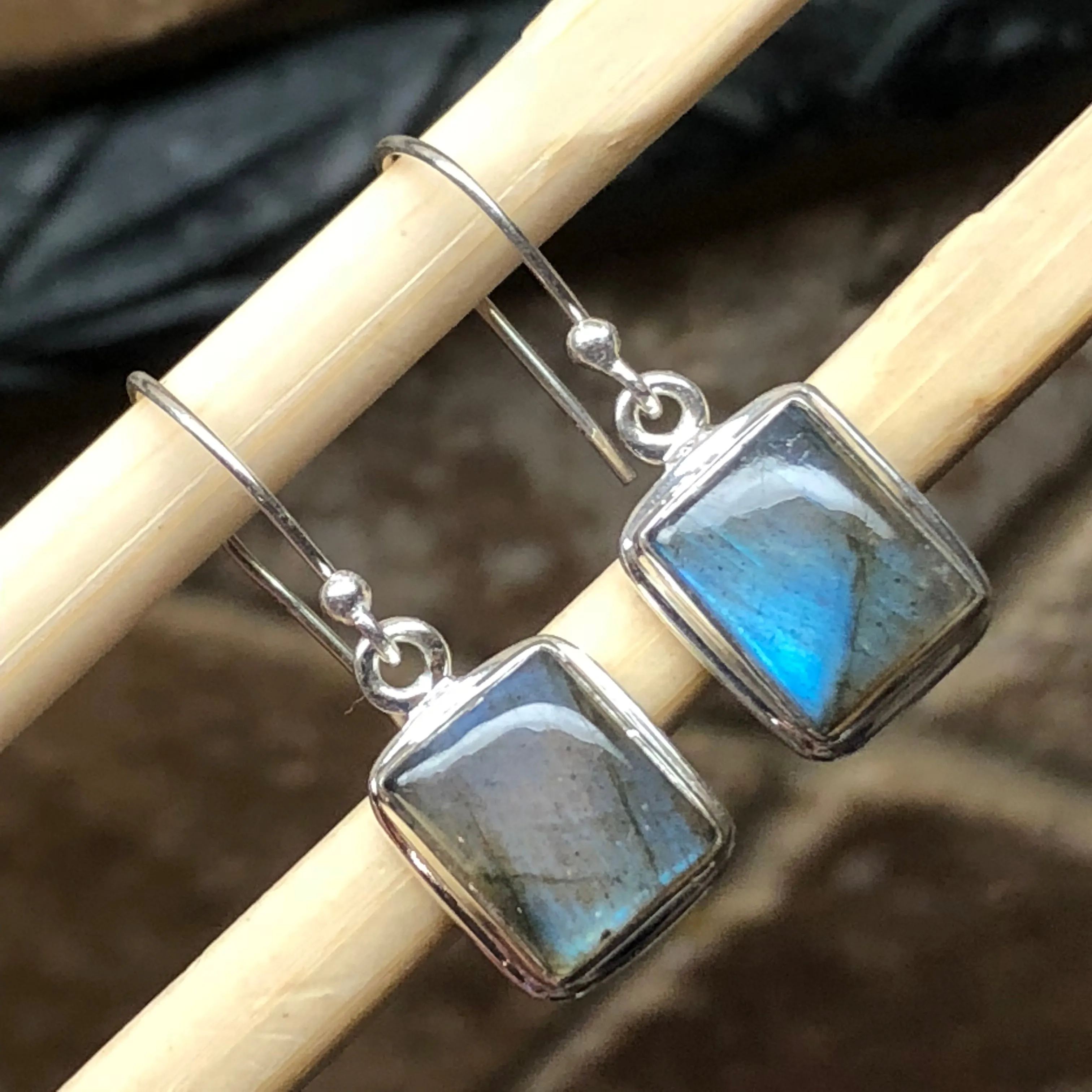 Natural Blue Labradorite 925 Sterling Silver Earrings 25mm