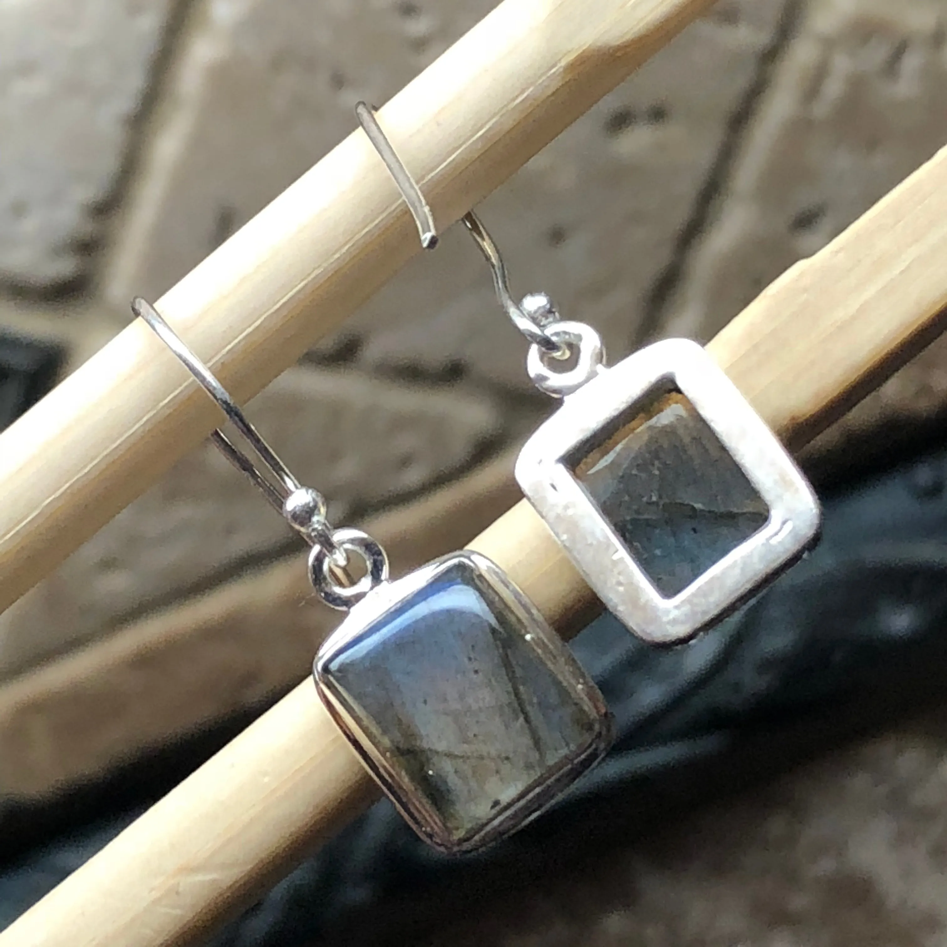 Natural Blue Labradorite 925 Sterling Silver Earrings 25mm