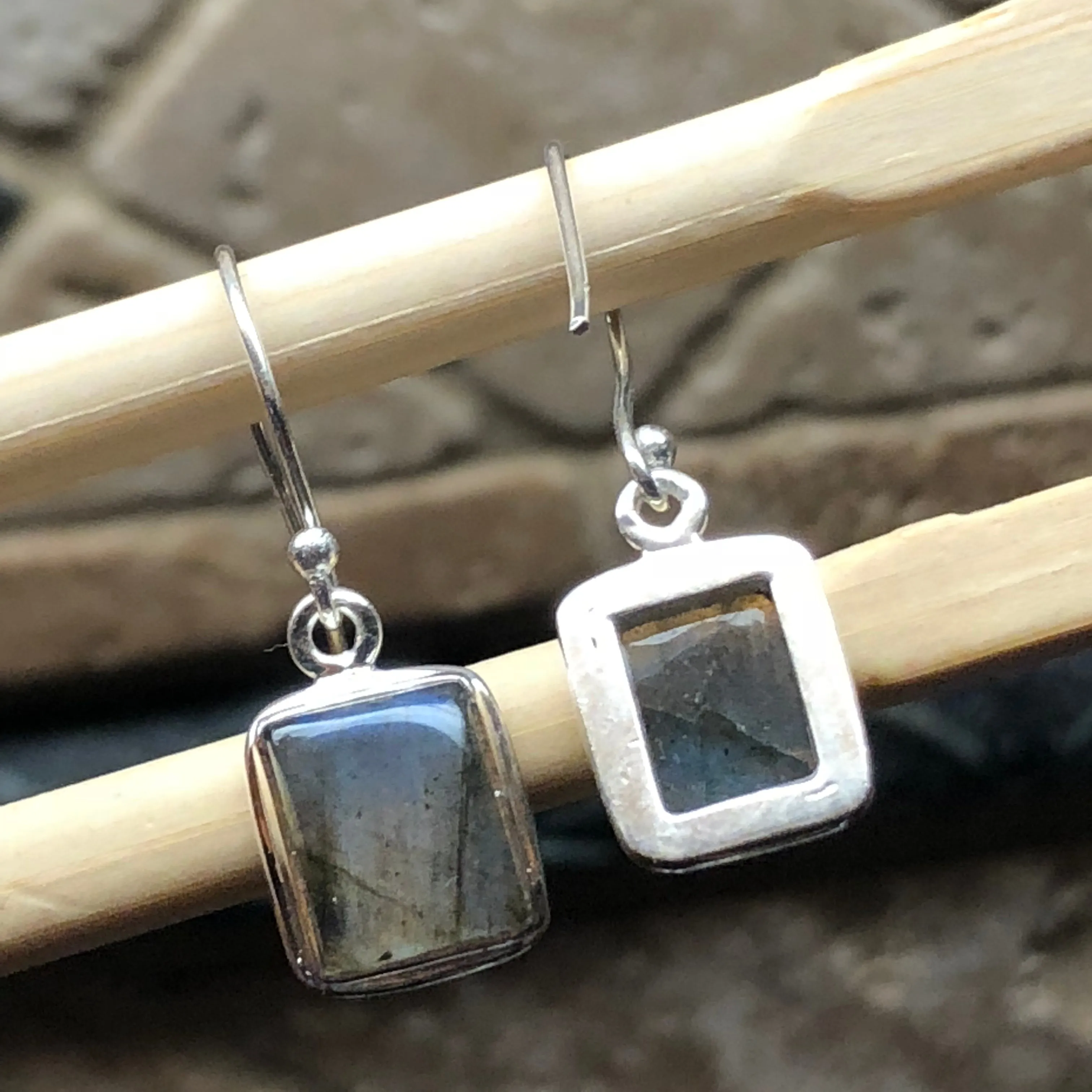 Natural Blue Labradorite 925 Sterling Silver Earrings 25mm