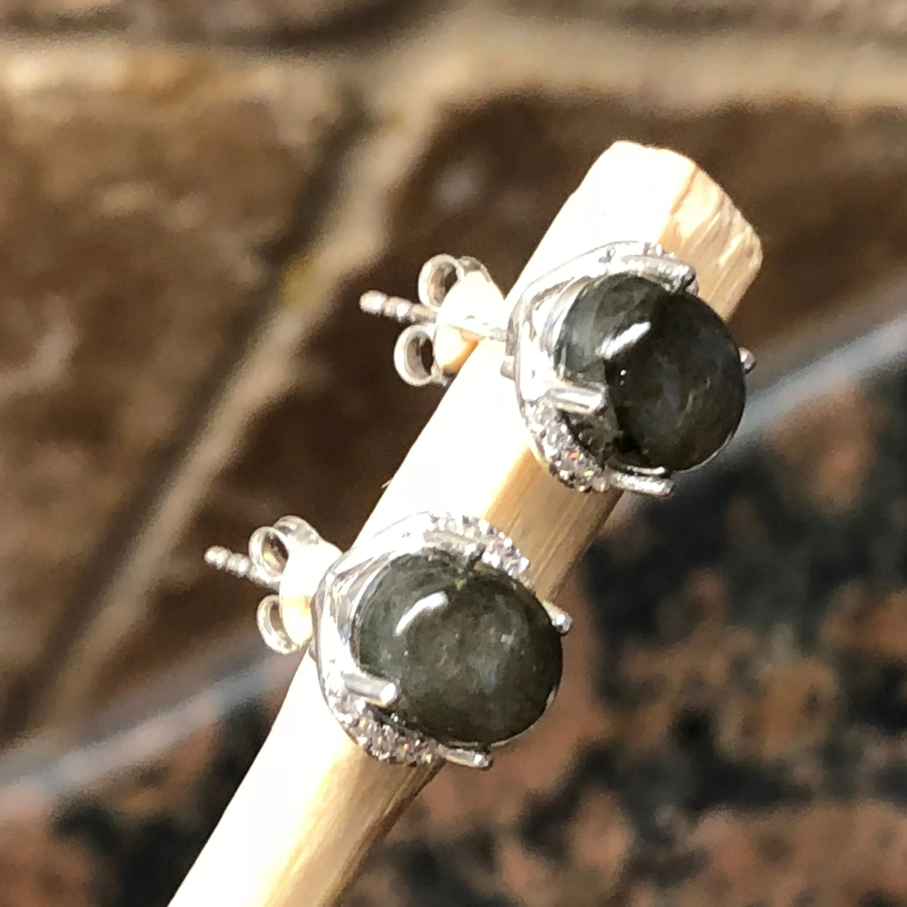 Natural Blue Labradorite 925 Sterling Silver Earrings 8mm