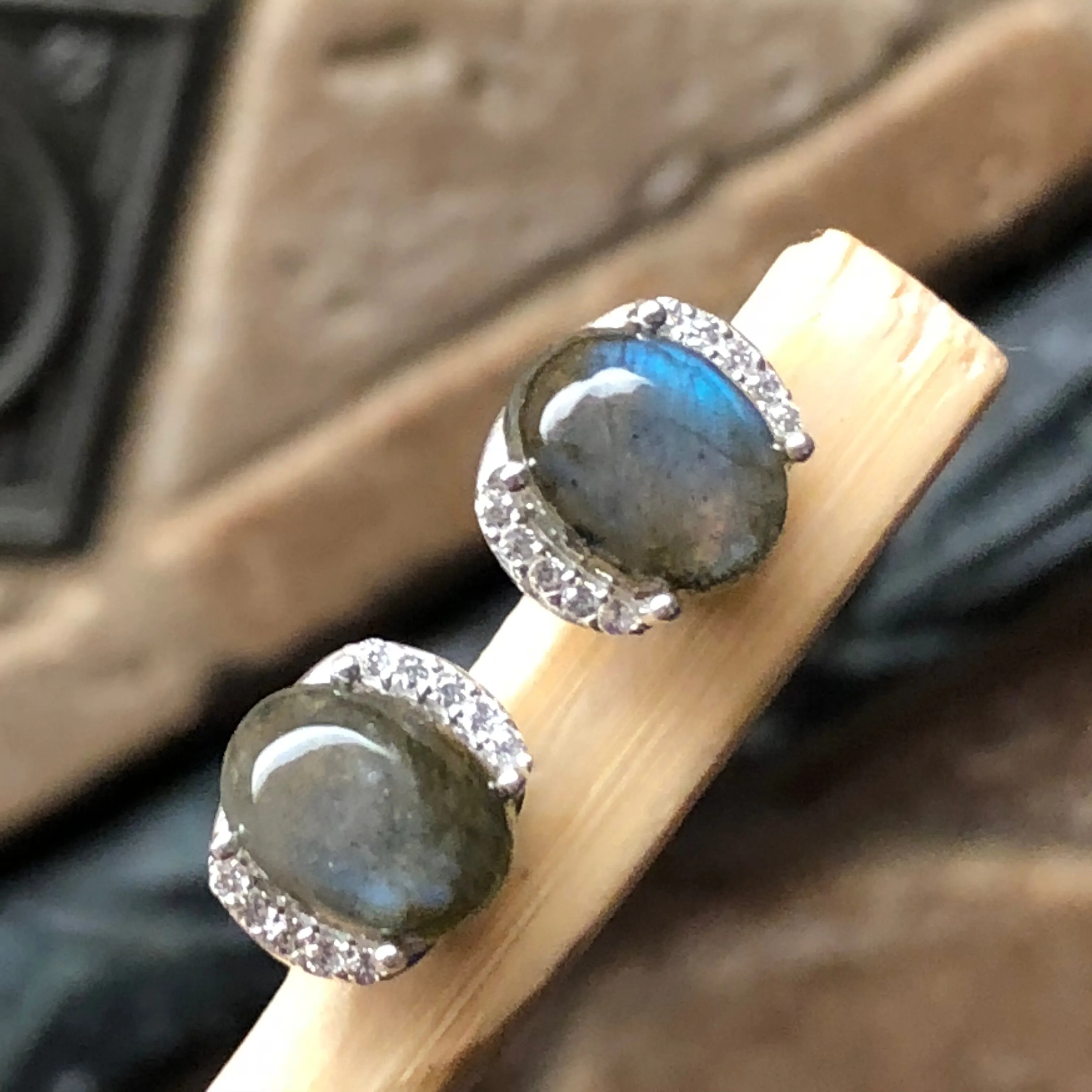 Natural Blue Labradorite 925 Sterling Silver Earrings 8mm