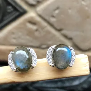Natural Blue Labradorite 925 Sterling Silver Earrings 8mm