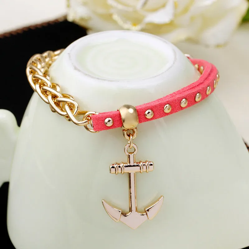 New gold chain Anchor bracelet leather bracelets pulsera ancla hot charm bracelet women pulseras mujer women jewelry