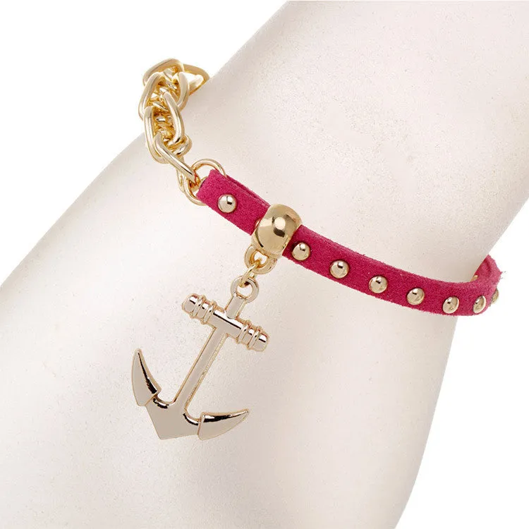 New gold chain Anchor bracelet leather bracelets pulsera ancla hot charm bracelet women pulseras mujer women jewelry