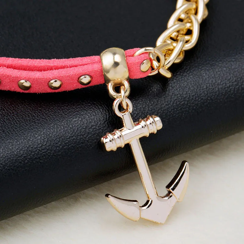 New gold chain Anchor bracelet leather bracelets pulsera ancla hot charm bracelet women pulseras mujer women jewelry