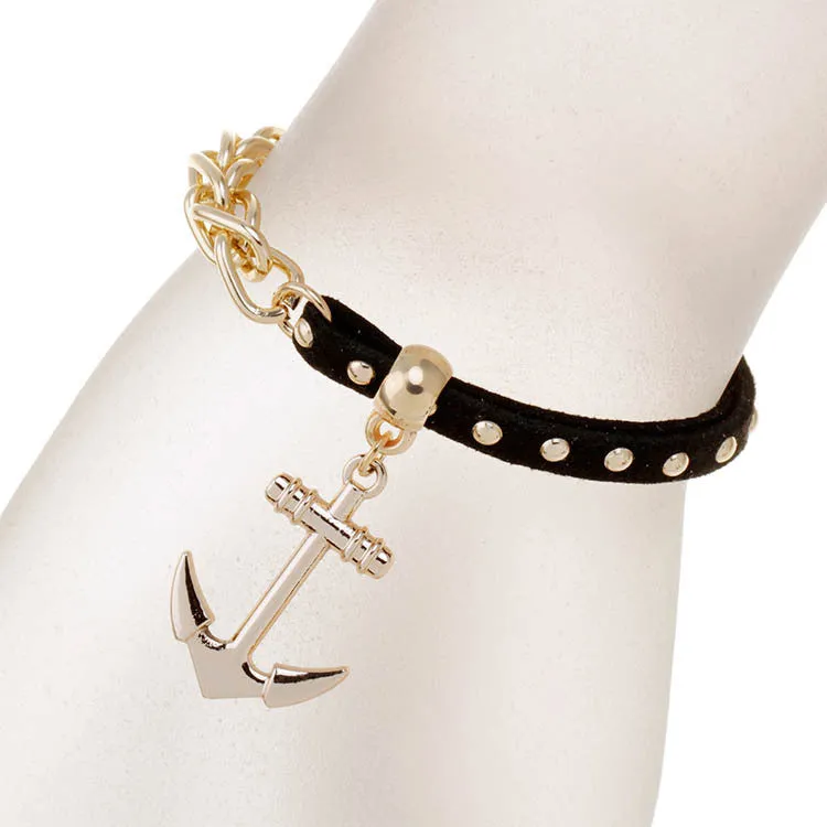 New gold chain Anchor bracelet leather bracelets pulsera ancla hot charm bracelet women pulseras mujer women jewelry