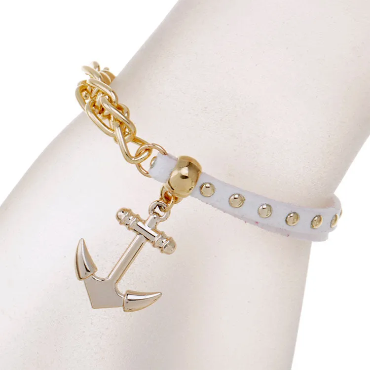 New gold chain Anchor bracelet leather bracelets pulsera ancla hot charm bracelet women pulseras mujer women jewelry