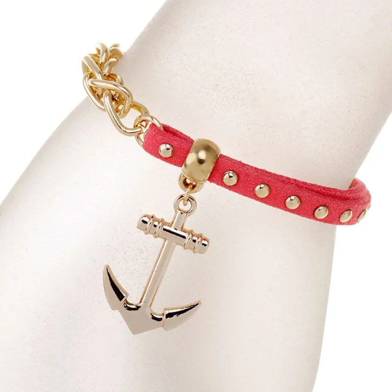 New gold chain Anchor bracelet leather bracelets pulsera ancla hot charm bracelet women pulseras mujer women jewelry