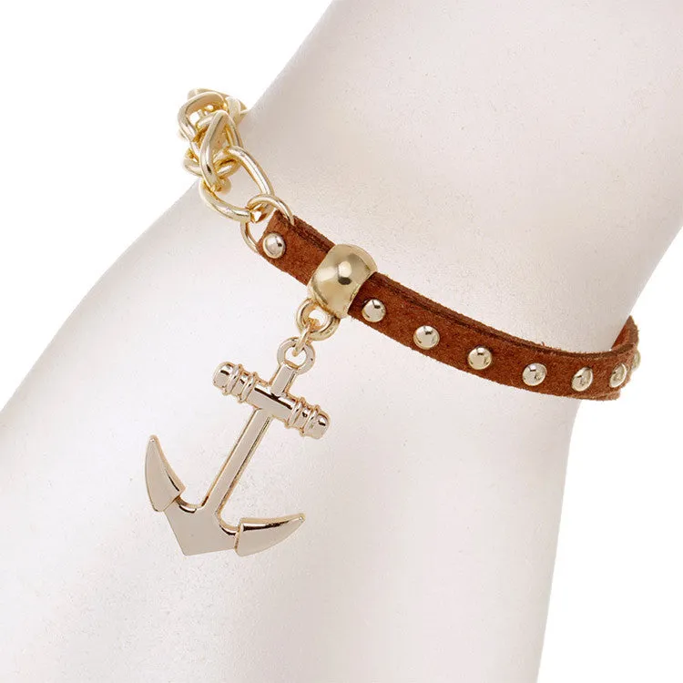 New gold chain Anchor bracelet leather bracelets pulsera ancla hot charm bracelet women pulseras mujer women jewelry