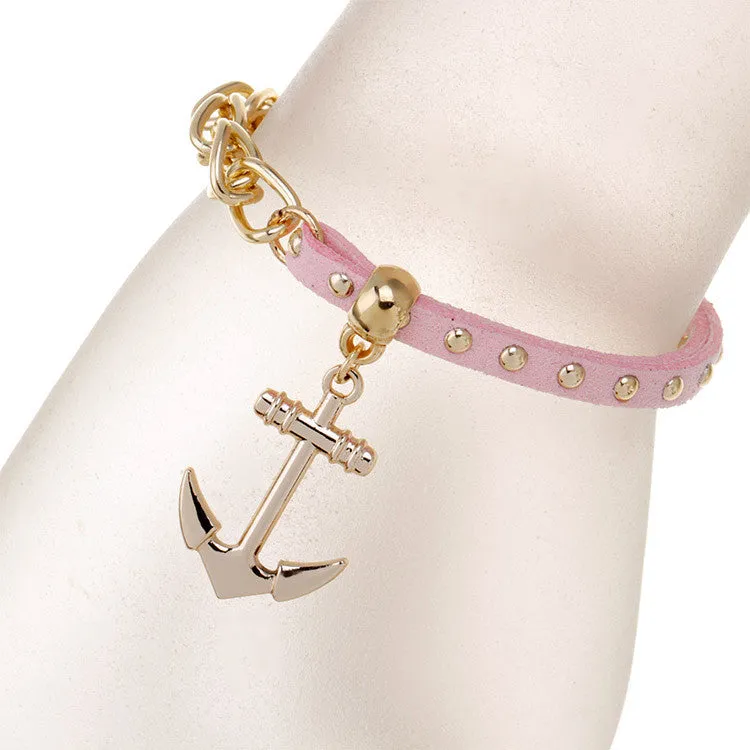 New gold chain Anchor bracelet leather bracelets pulsera ancla hot charm bracelet women pulseras mujer women jewelry