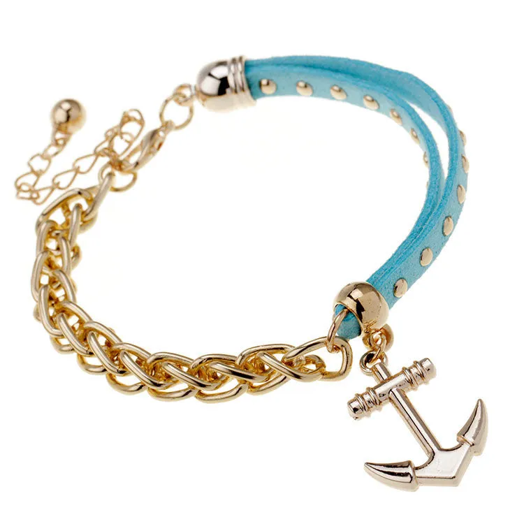 New gold chain Anchor bracelet leather bracelets pulsera ancla hot charm bracelet women pulseras mujer women jewelry
