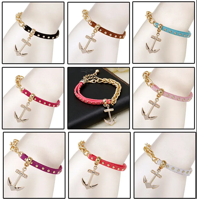 New gold chain Anchor bracelet leather bracelets pulsera ancla hot charm bracelet women pulseras mujer women jewelry
