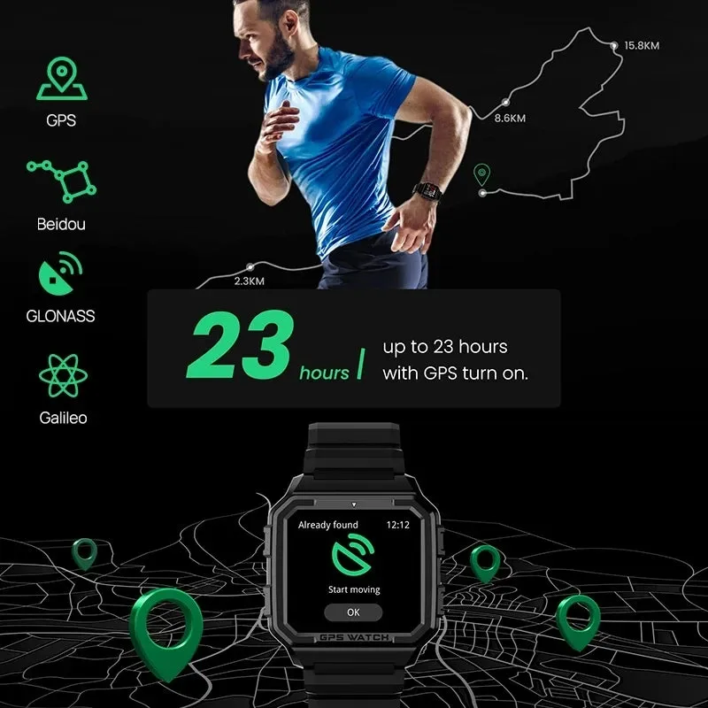 NORTH EDGE Men's Sports Smartwatch: GPS, GLONASS, GALILEO Tracking, Compass, Heart Rate, SpO2, Stress Monitoring & Bluetooth