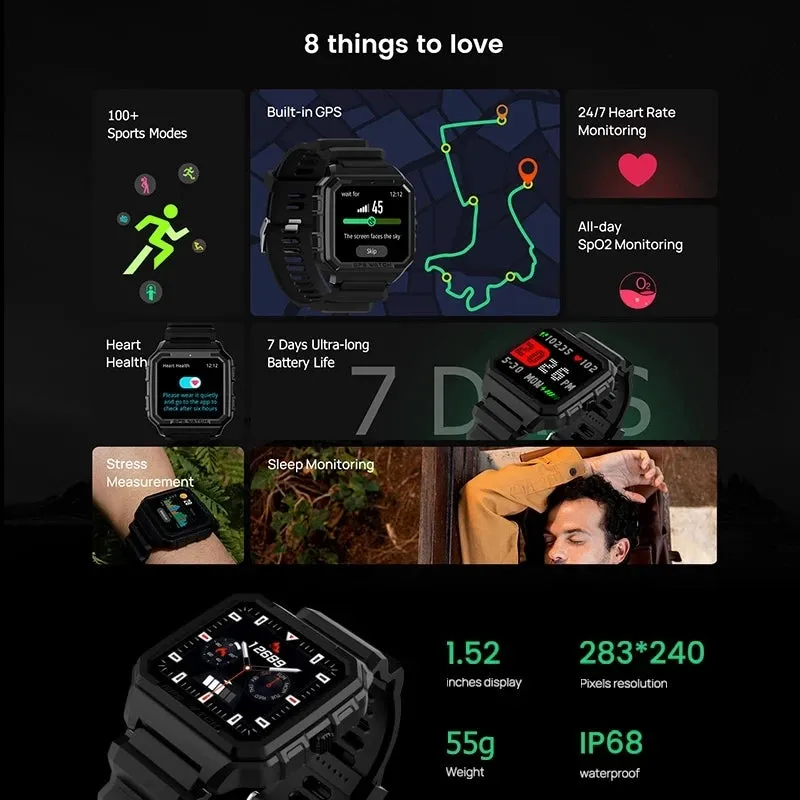 NORTH EDGE Men's Sports Smartwatch: GPS, GLONASS, GALILEO Tracking, Compass, Heart Rate, SpO2, Stress Monitoring & Bluetooth
