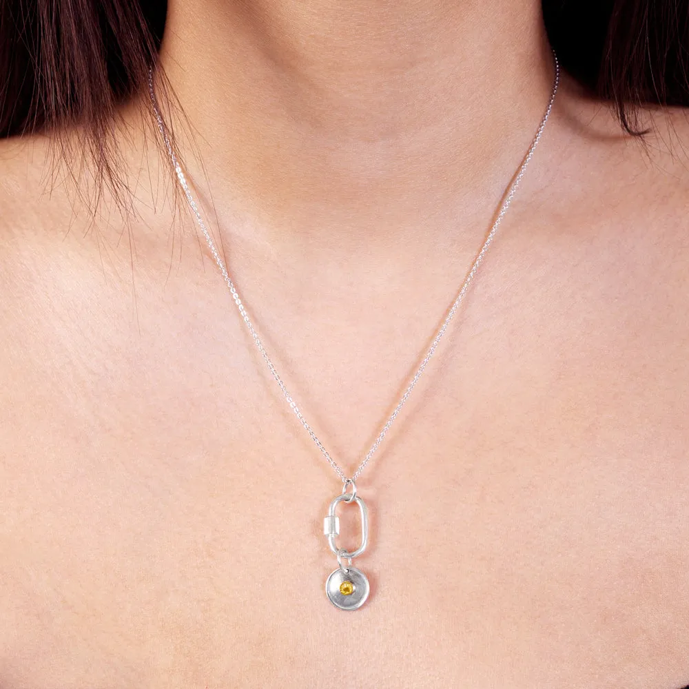 November Birthstone Carabiner Necklace - Citrine