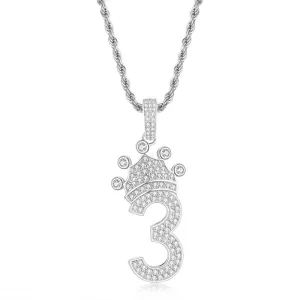 Number 3 Crown Created Diamond Pendant Necklace  23.62''