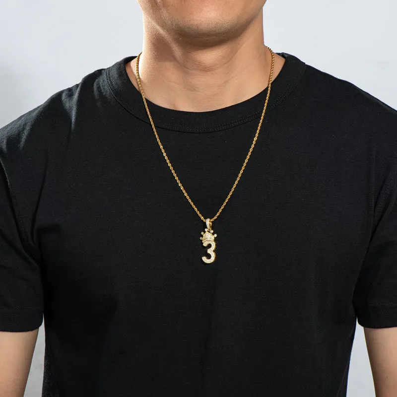 Number 3 Crown Created Diamond Pendant Necklace  23.62''