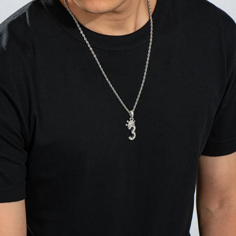 Number 3 Crown Created Diamond Pendant Necklace  23.62''