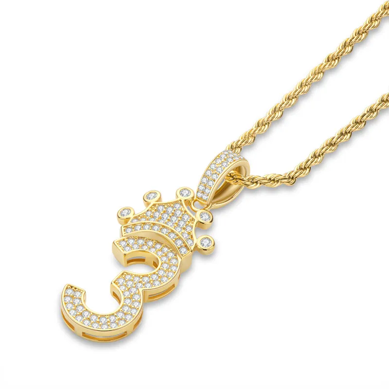 Number 3 Crown Created Diamond Pendant Necklace  23.62''