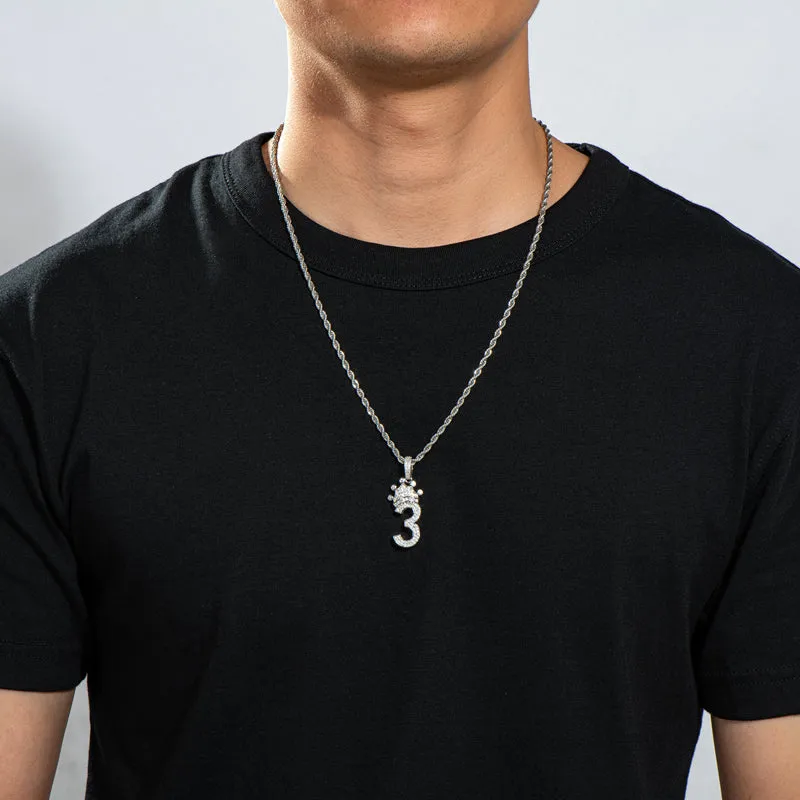 Number 3 Crown Created Diamond Pendant Necklace  23.62''