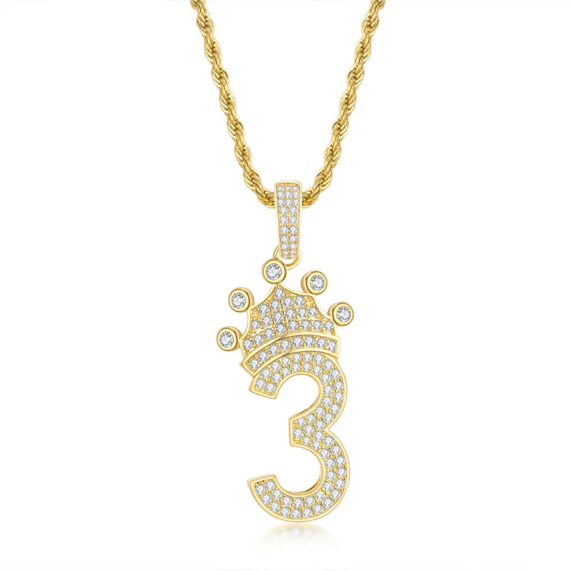 Number 3 Crown Created Diamond Pendant Necklace  23.62''