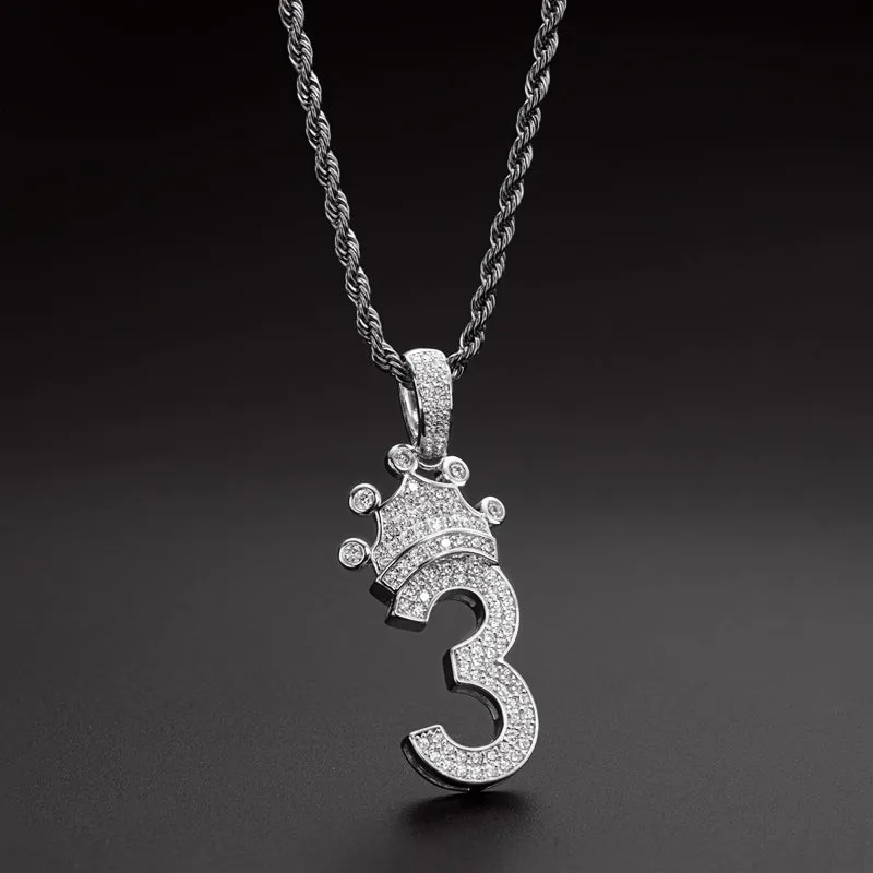 Number 3 Crown Created Diamond Pendant Necklace  23.62''