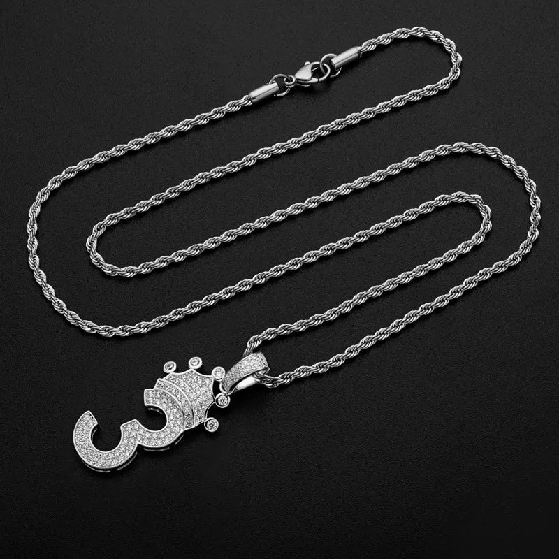 Number 3 Crown Created Diamond Pendant Necklace  23.62''