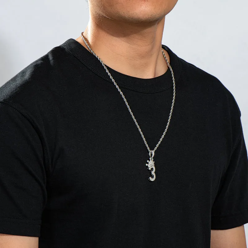 Number 3 Crown Created Diamond Pendant Necklace  23.62''