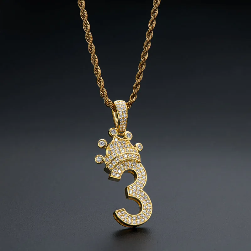 Number 3 Crown Created Diamond Pendant Necklace  23.62''