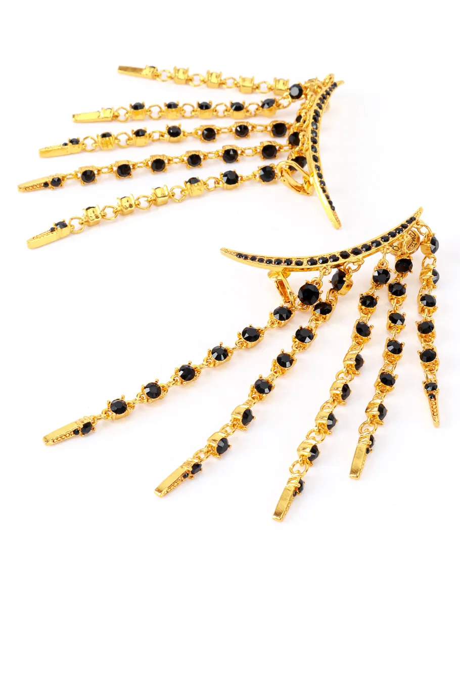 Obsidian Crescent Moon & Falling Stars Earrings