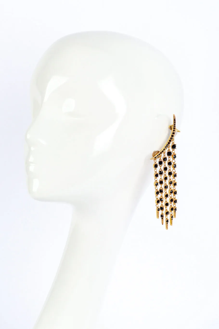 Obsidian Crescent Moon & Falling Stars Earrings