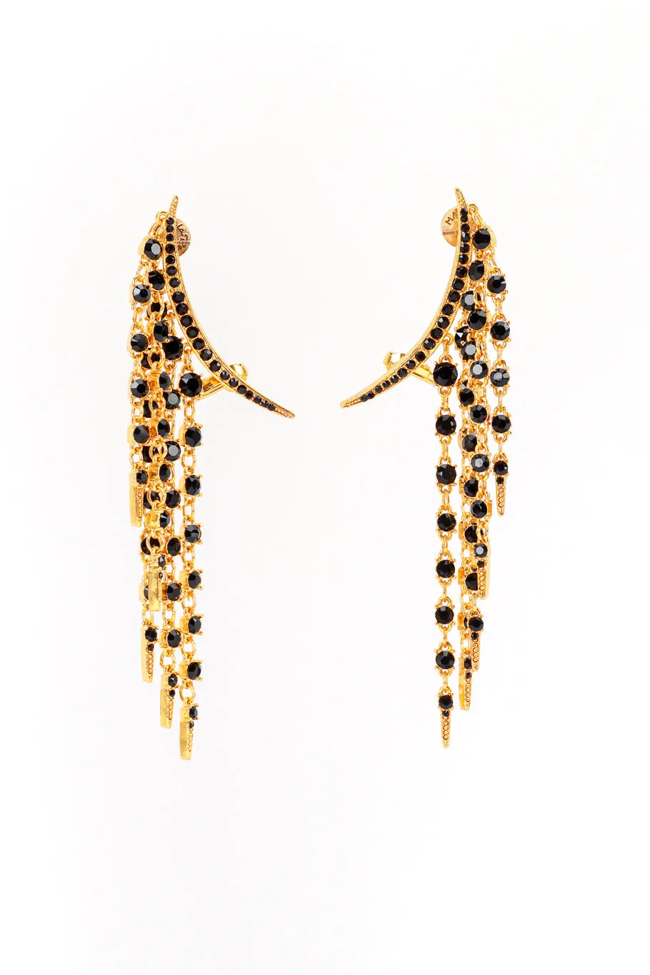 Obsidian Crescent Moon & Falling Stars Earrings
